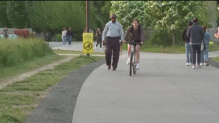 walkers and cyclists along the Atlanta Beltline trail