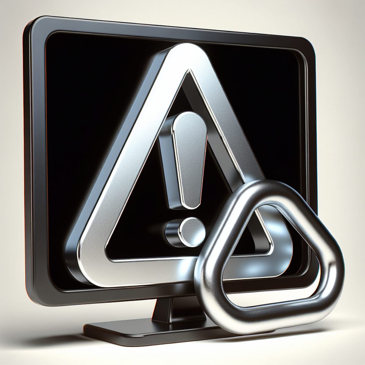 Computer monitor displaying an exclamation mark in a triangle and a broken chain link icon.